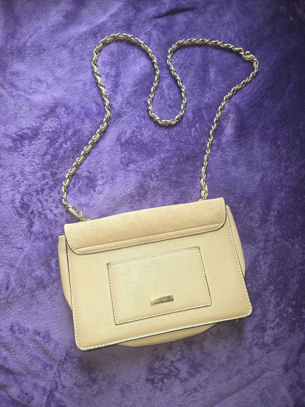 ALDO Beige Suede & Leather Crossbody with Gold Chain